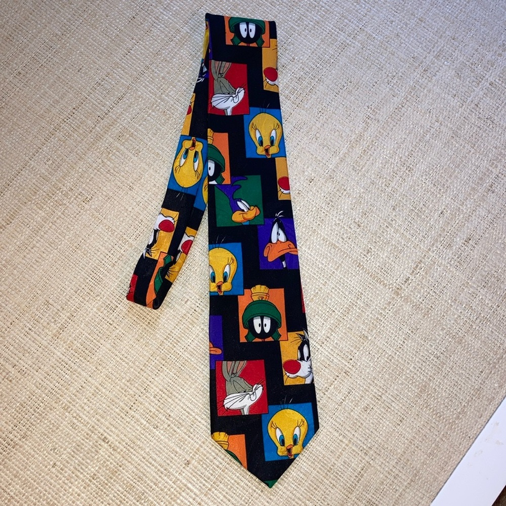 Vintage Warner Bros 1993 Looney Tunes Character Tie - Black and Multicolor